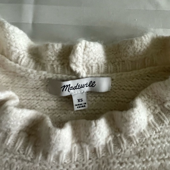 NWOT Madewell Ruffle-Neck Pullover Sweater in Cotton-Merino Yarn, XS - Picture 3 of 7